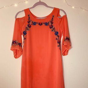 Pretty Orange Embroidered Floral Dress!